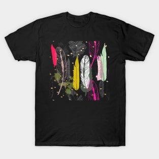 Feathers Pink, Yellow, Grey and Gold Specks T-Shirt